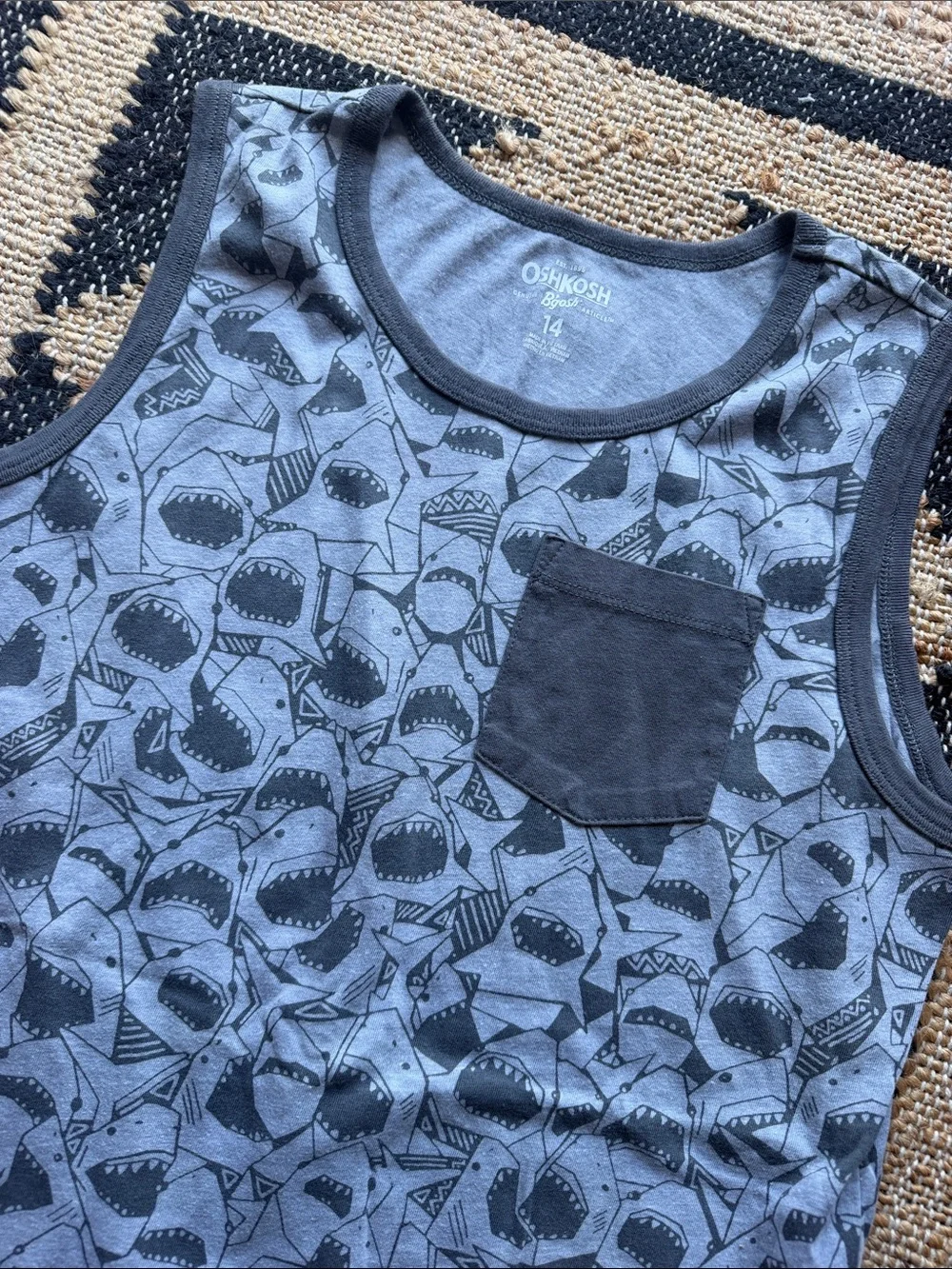 🦈 OshKosh B'gosh Boys' Gray Shark Pocket Tank Top - 14
